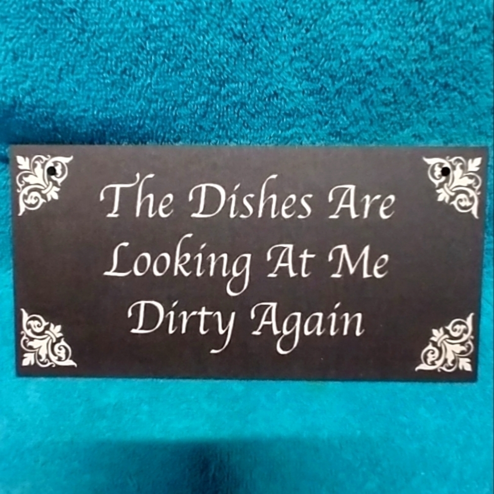 Black Decorative Wood Kitchen Dishes Sign with White Text Funny Humorous